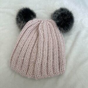 Charming Charlie Pom Pom beanie Pink and grey Bear ears  #winter #cold #fall #sk